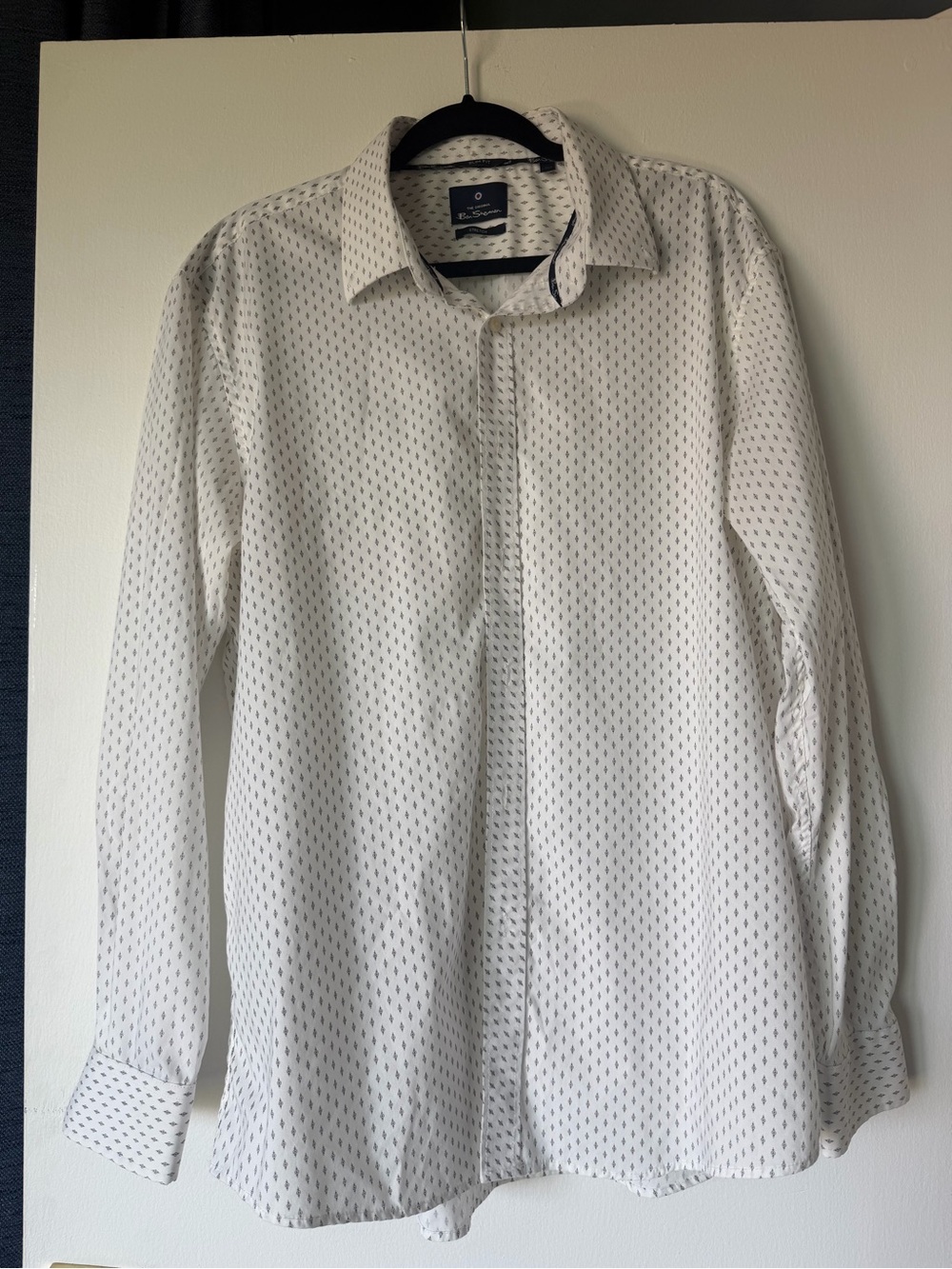 Ben Sherman White Dress Shirt with Subtle Navy Dot Print